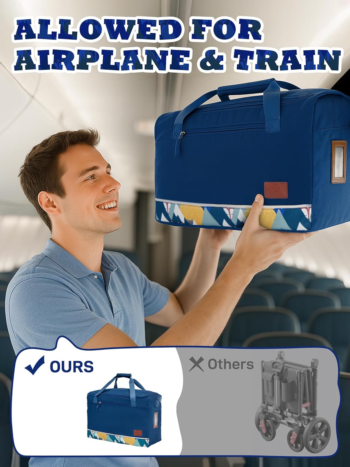 EVER ADVANCED Foldable into Bag Travel Wagon Stroller for 2 Kids & Cargo, Collapsible Toddler Wagon with Removable Canopy, Adjustable 5-Point Harness, Lightweight Carry-on Stroller for Airplane