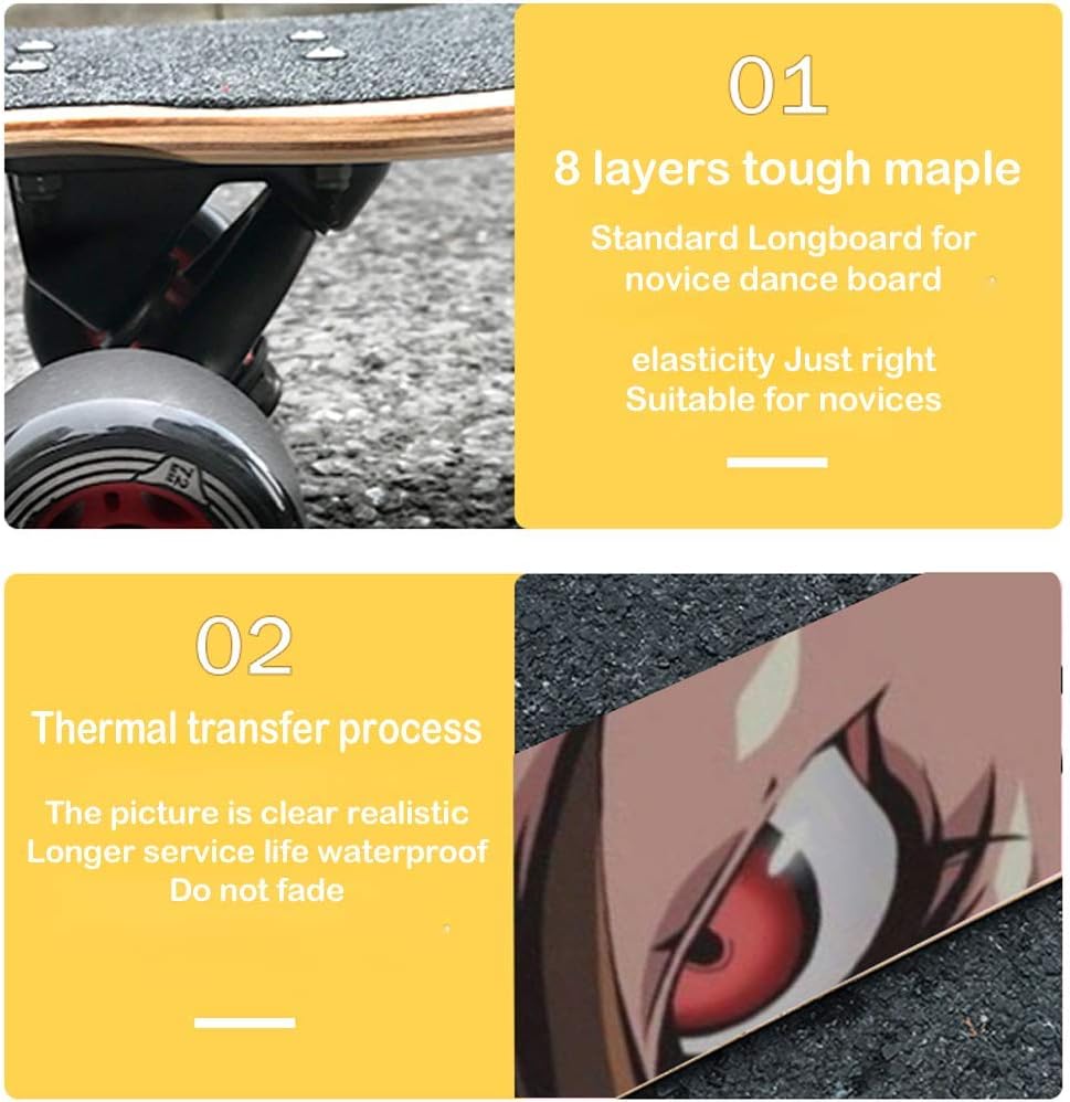 Longboard Double Kick Skateboard Dancing Cruiser Maple Complete Board 107×23cm Drop-Through Freeride Skating Cruiser Boards High-Speed ABEC-9 Bearings for Youths Adults Kids Beginners (D)