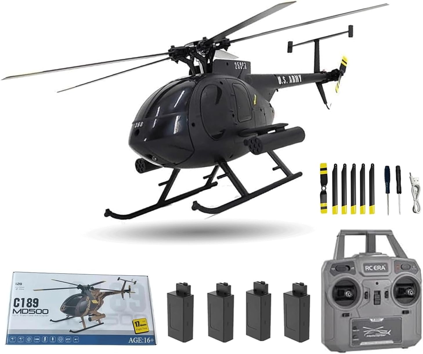 RC ERA C189 MD500 RC Helicopter for Adults, 1/28 Scale RTF Single-Rotor Helicopter 4CH 2.4GHz with 6-Axis Gyro & 3D Stunt & Brushless Motor & Optical Flow & One-Key Takeoff/Landing