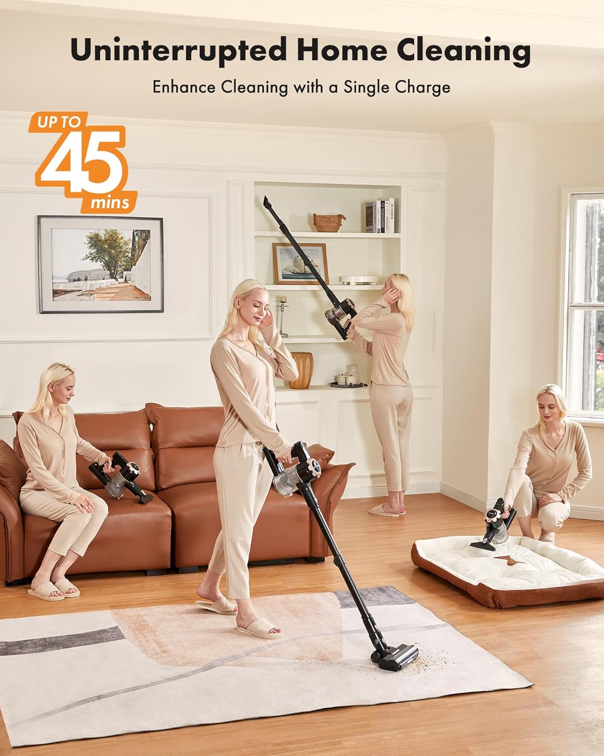 Lightweight Stick Vacuum with 45mins Runtime, Black&Gold