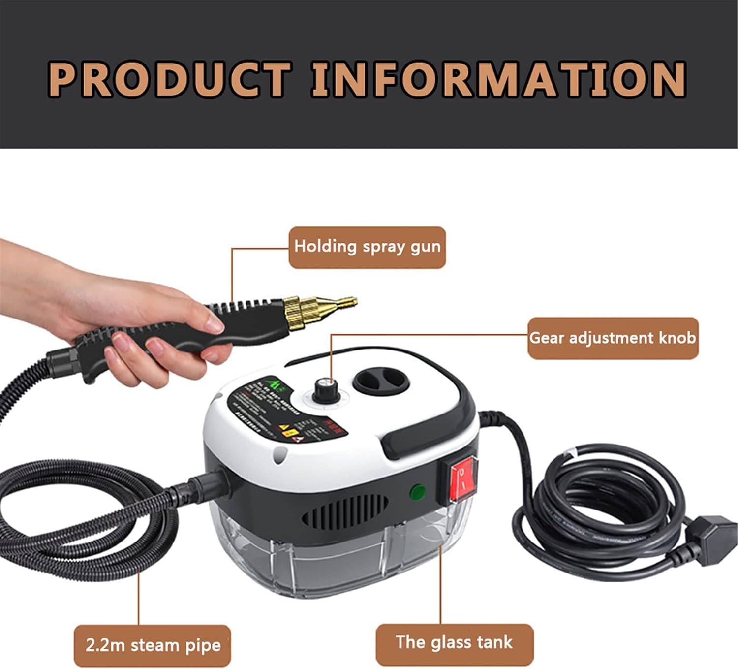 Handheld Pressurized Steam Cleaner with 4 Multi-Surface Tools Including Removal of Dirt, Grim, Grease,White