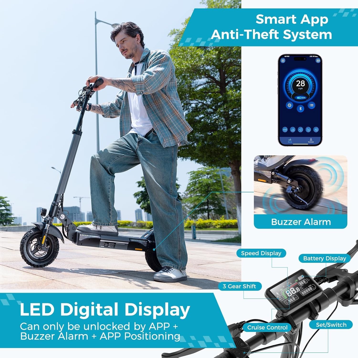 Electric Scooter for Adults, 28/25MPH Speed, 28/25Mile Range, 1000/750W Powerful Motor, 10/9.3