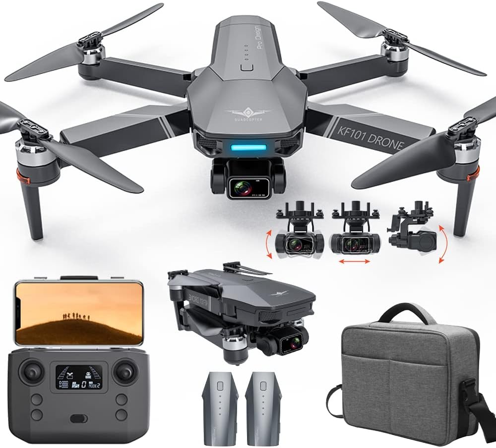 X-Verse KF101MAXS Drones with Camera for Adults 4K EIS, 5KM RC Distance, 3-Axis Gimbal, Professional Drone with Brushless Motor, Digital GPS Transmission Quadcopter (2 Batteries for 60min Max Flight Time)