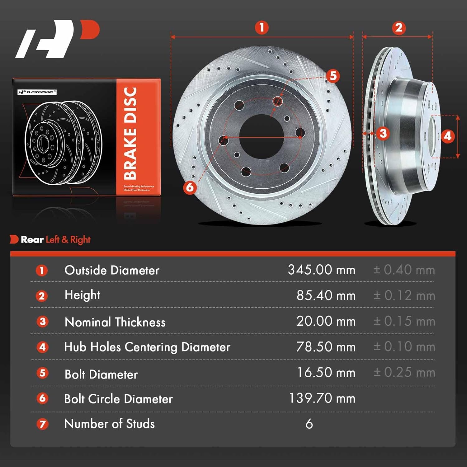 A-Premium Front and Rear Drilled and Slotted Disc Brake Rotors Compatible with Select Chevy, GMC and Cadillac Models - Silverado 1500, Sierra 1500, Escalade, Avalanche, Suburban, Tahoe, Yukon, 4-PC