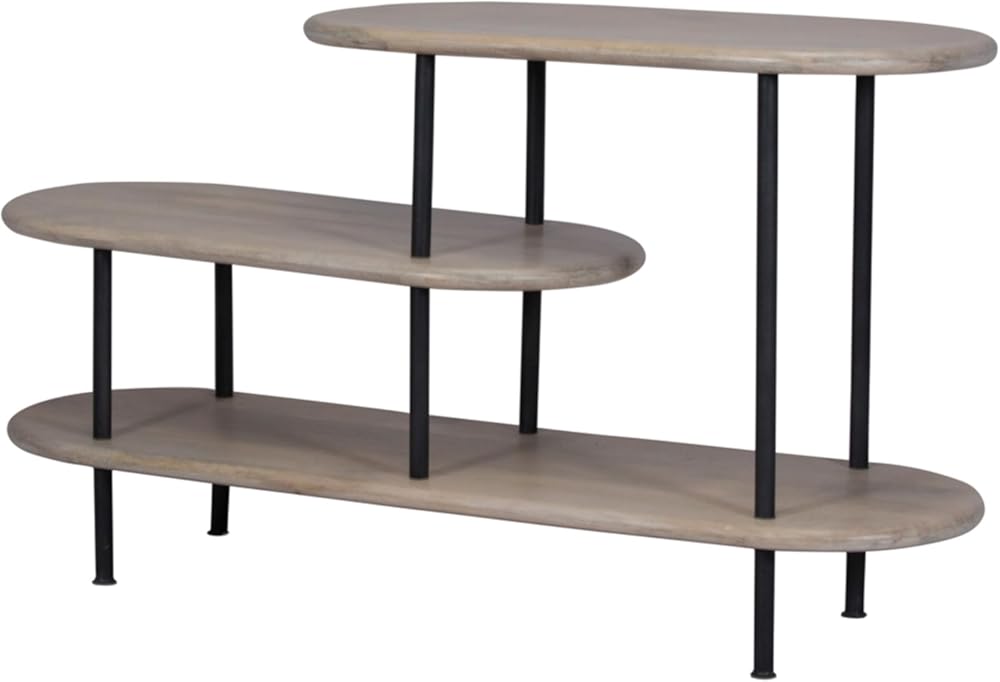 HomeRoots 25 White and Gray Iron and Solid Wood Three Tier Bookcase
