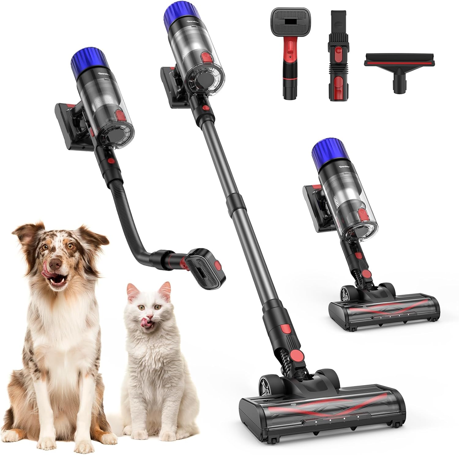 Teendow Cordless Vacuum Cleaner, 500W 50 Minutes Runtime Stick Vacuum for Pet Hair, Powerful Suction, Rechargeable, Lightweight, Handheld Vacuum Versatile for Carpet, Hard Floor (Starry Gray)