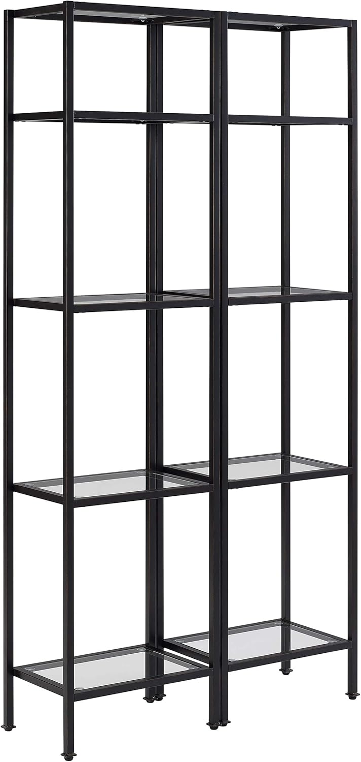 Crosley Furniture Aimee 2-Piece Bookshelf Set with Glass Shelves, Bookcase Storage, Oil-Rubbed Bronze