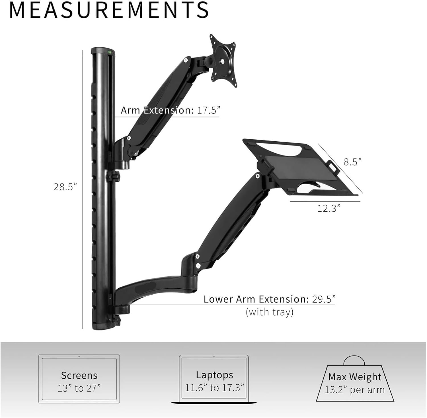 Sit-Stand Adjustable Monitor Laptop Workstation, Fits 27