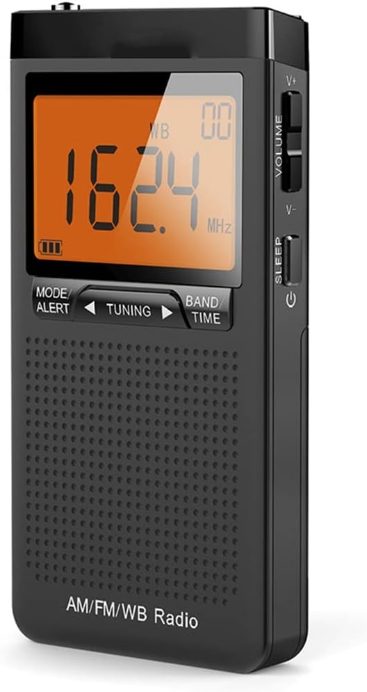 EWUROI Emergency Pocket Radio Portable Weather Warning Alarm Clock Auto-Search Channels Mini