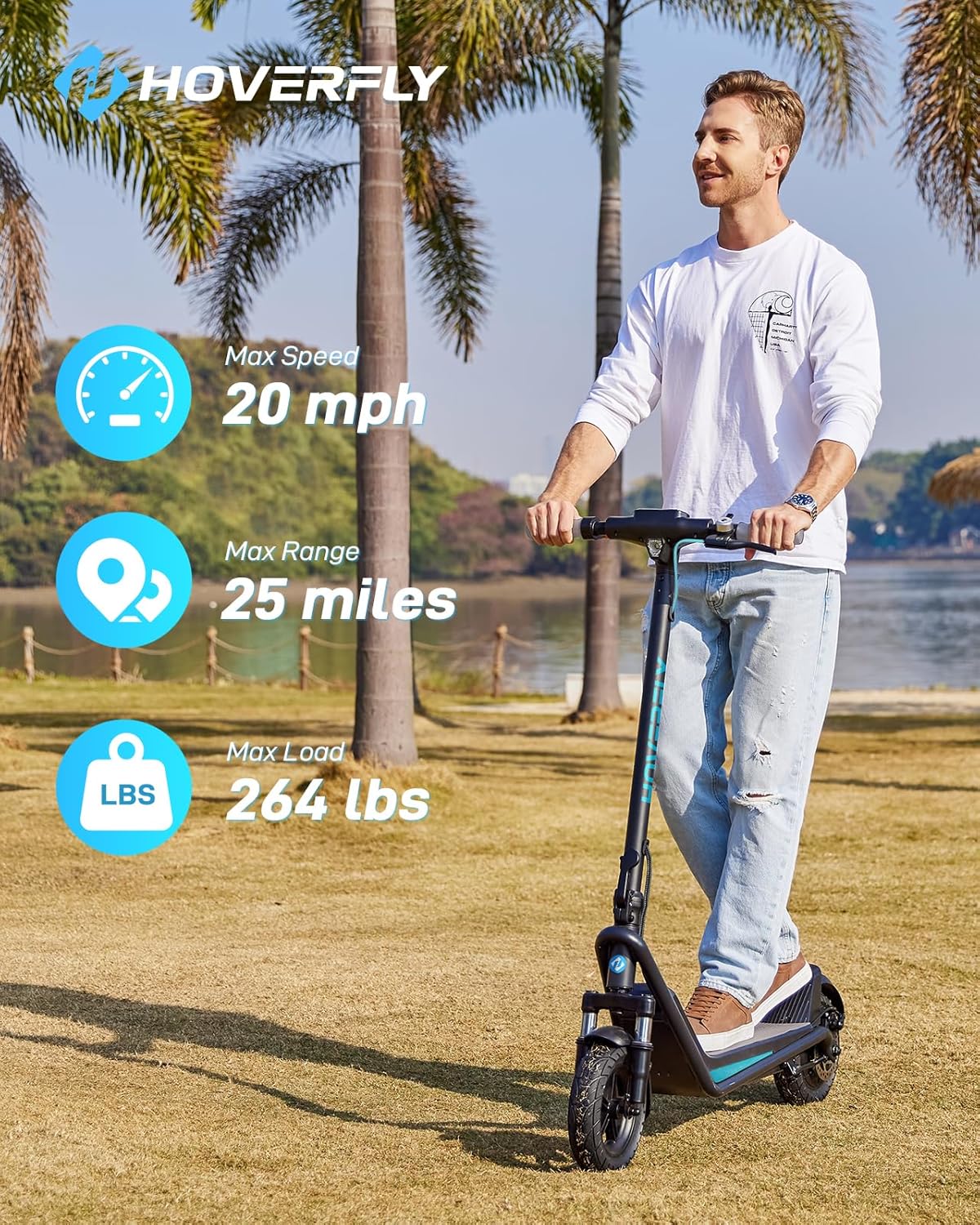 Hoverfly X3/X5 Electric Scooter for Adults, 18/25 Mile Range, 20Mph Top Speed, 500W Motor, 10'' Solid Tire, with Double Suppression Electric Code Lock Walk Assist Mode, Foldable Commuting E Scooter