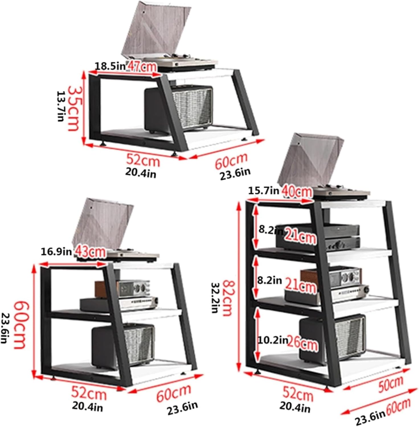 XMFBSY Medios HiFi Record Player Stand 2/3/4 Tier AV Media Stand Corner Wooden Shelves Stereo Audio Tower Rack Game Console Shelf for Turntable Printer Organizer(Natural