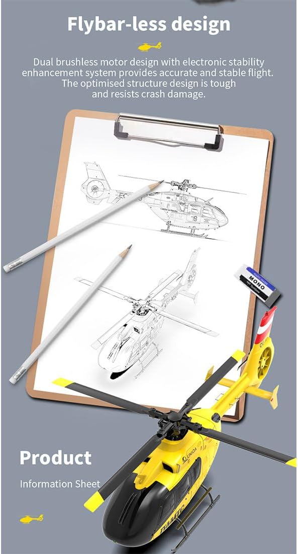 YUXIANG F06 EC-135 RC Helicopter for Adults, 1/36 Scale 2.4G 6CH Direct-Drive Brushless Remote Control Helicopter, 3D Stunt Flybarless Aircraft Model with Optical Flow & Altitude Hold (RTF Version)