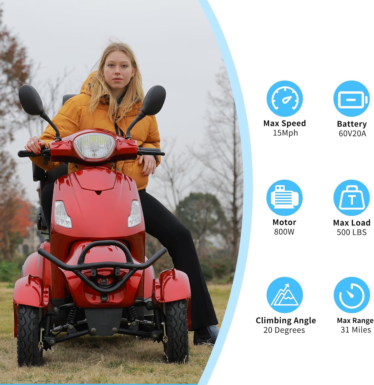 Mobility Scooters for Seniors,Heavy-Duty 4 Wheel Mobility Scooters for Travel,500LBS Capacity 800W All Terrain Handicap Scooters for Adults