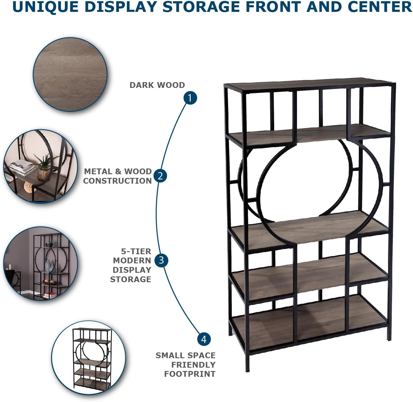 SEI Furniture Tyberton 5-Tier Bookcase, Natural/Black