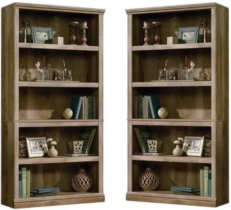 Home Square 2 Piece Wood Bookcase Set with 5 Shelf in Lintel Oak