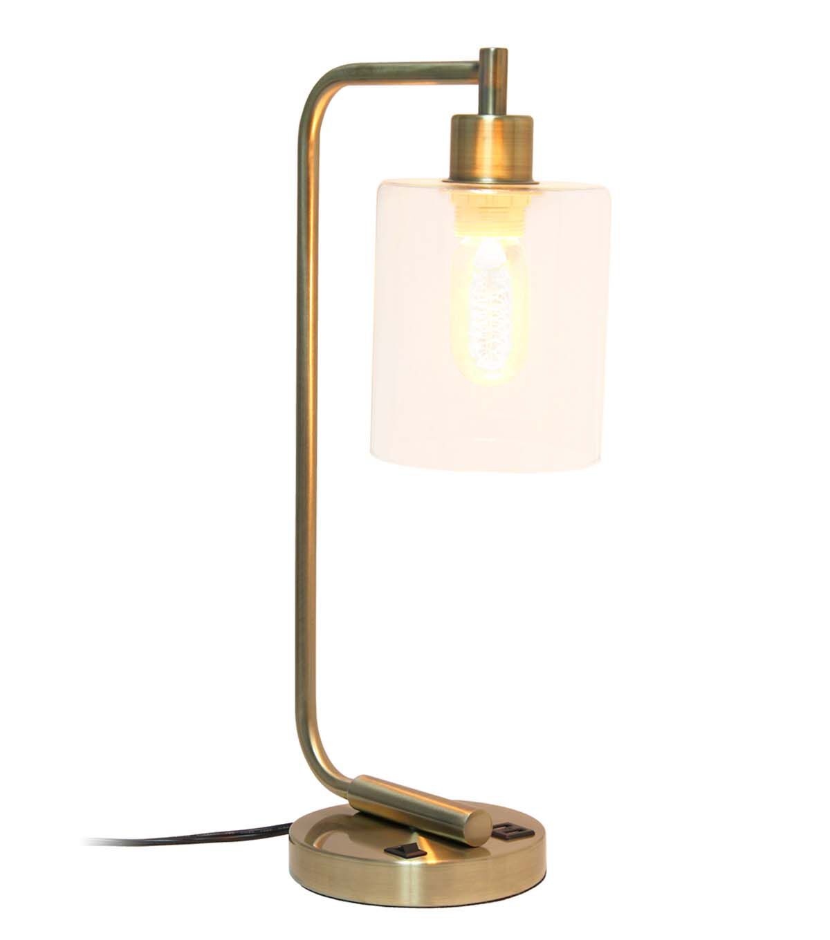 All The Rages 19 Iron Desk Lamp With USB Port & Glass Shade