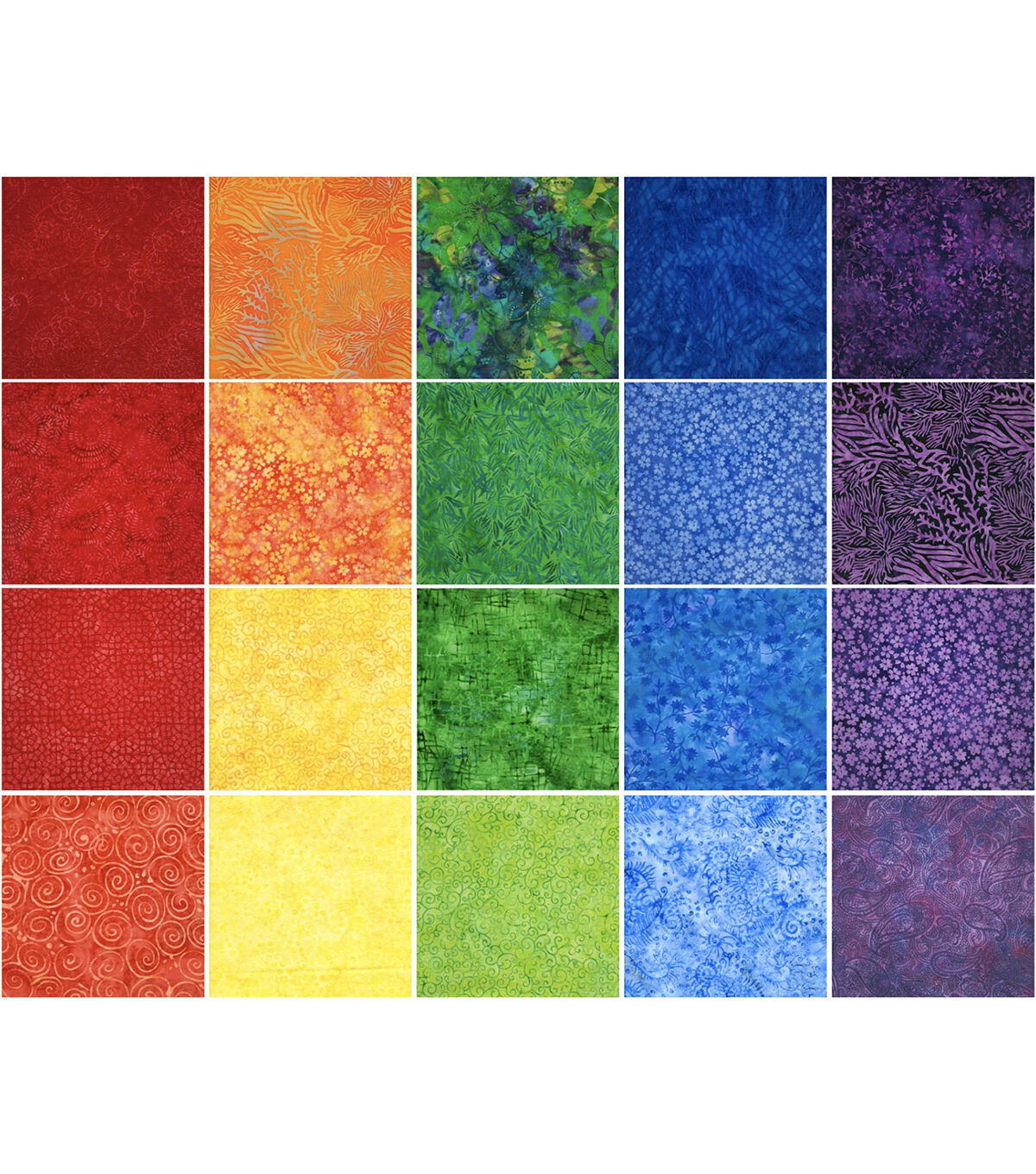 10 Rainbow Bright Batik Cotton Fabric Squares 42pc