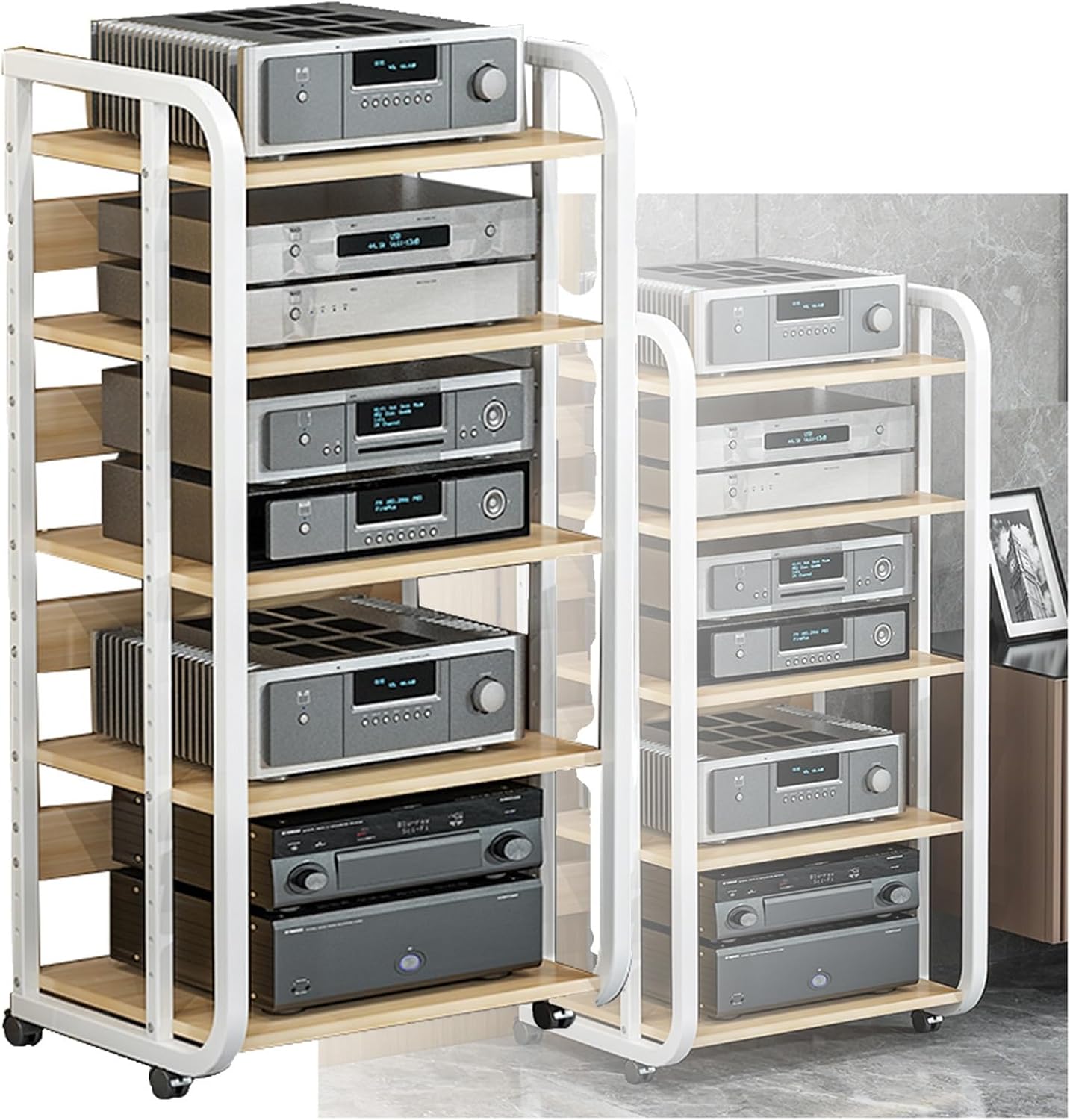 AV Media Stand Corner Frame Component Cabinet 5-layer With Height-adjustable Wooden Shelf