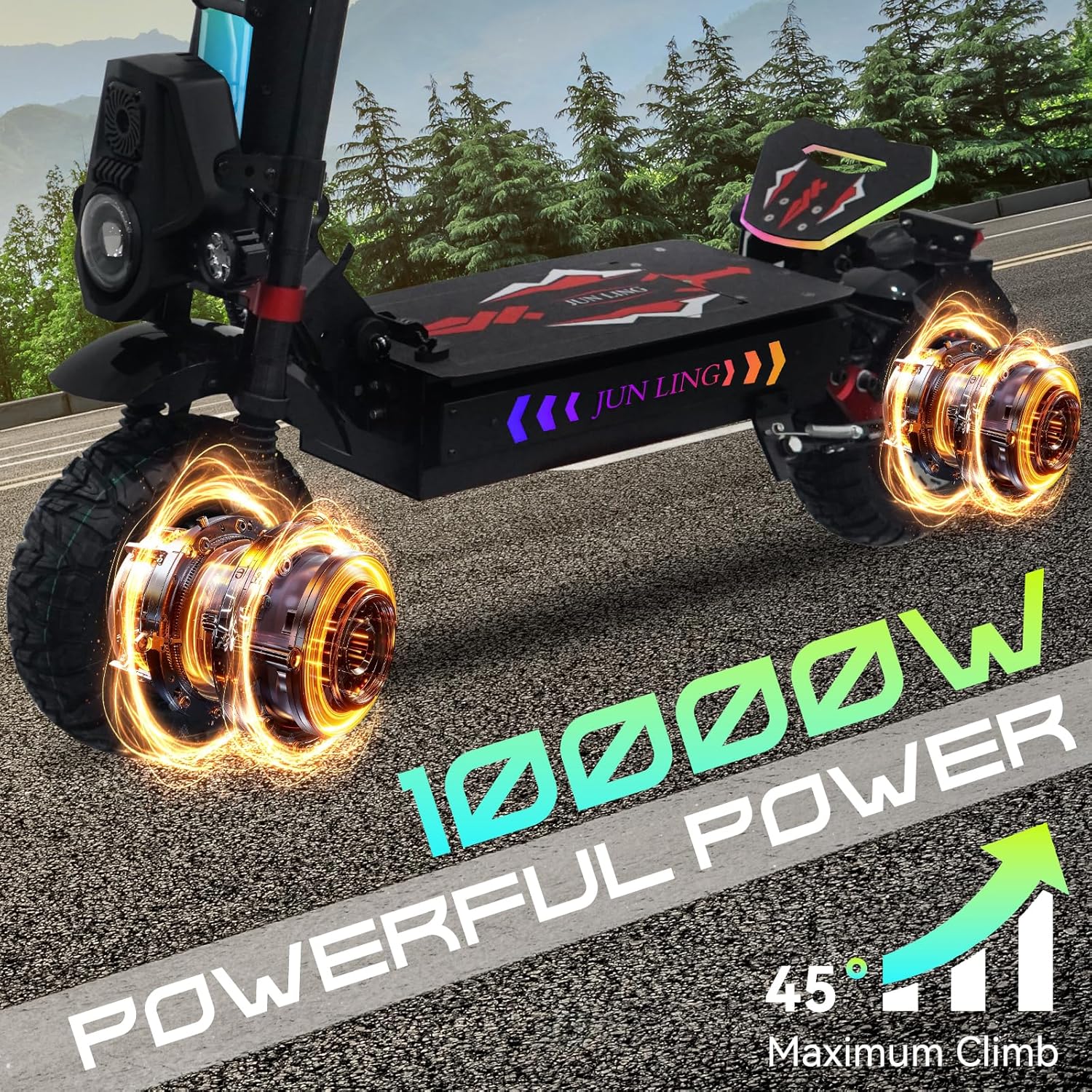 Electric Scooter Adults, 10000W Motor, Max Speed of 55 MPH, Up to 75 Miles Rangs, 60V/40Ah Battery, 13'' All-Terrain Tires, Front and Rear Hydraulic Shock Absorbers, RBG Light Foldable E-Scooter JL86