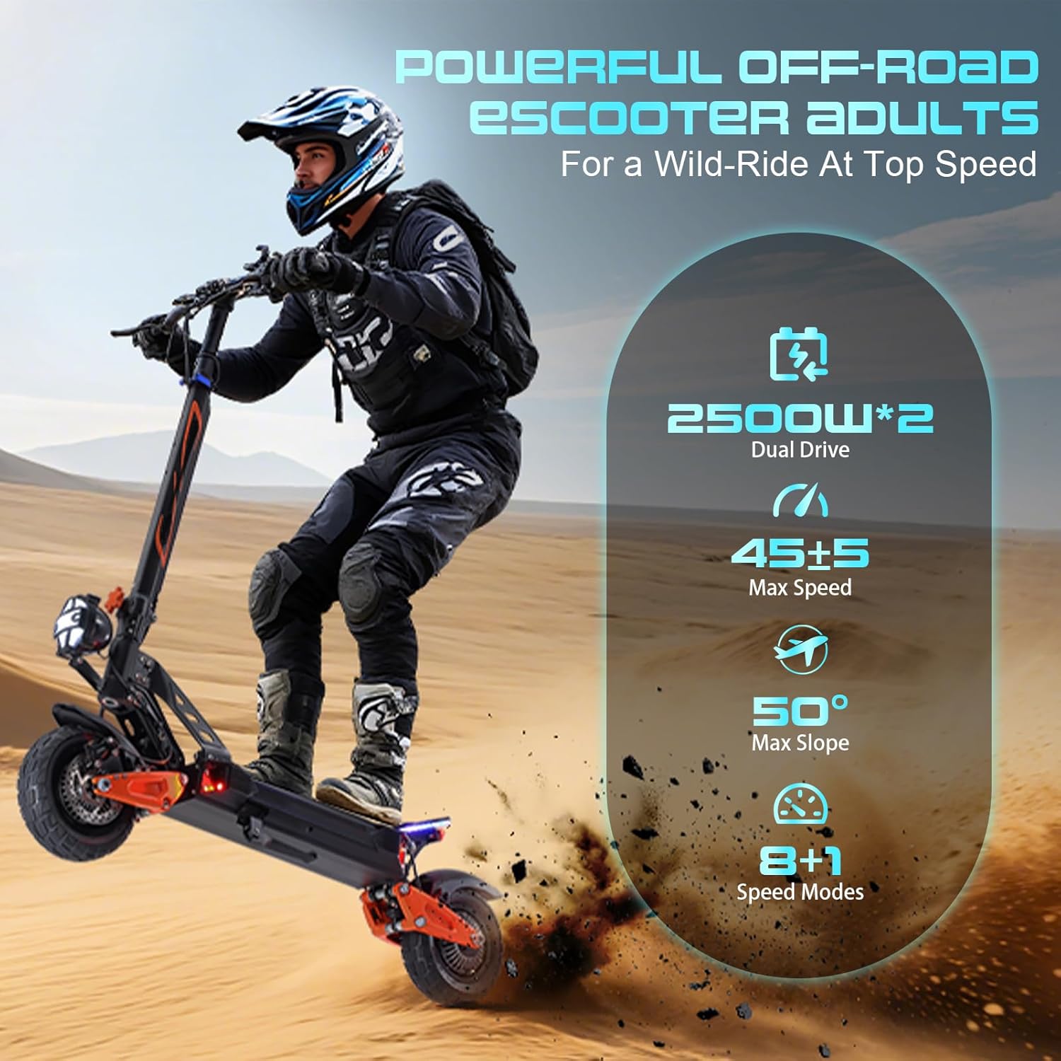 Electric Scooter for Adults, 1200/1600/5000/5600W Dual Motor Fast E Scooter, Up to 35-50 MPH Top Speed & 35-52 Miles Long Range, Dual Brake, Off-Road Tires, Foldable Scooter(UL Certificated)