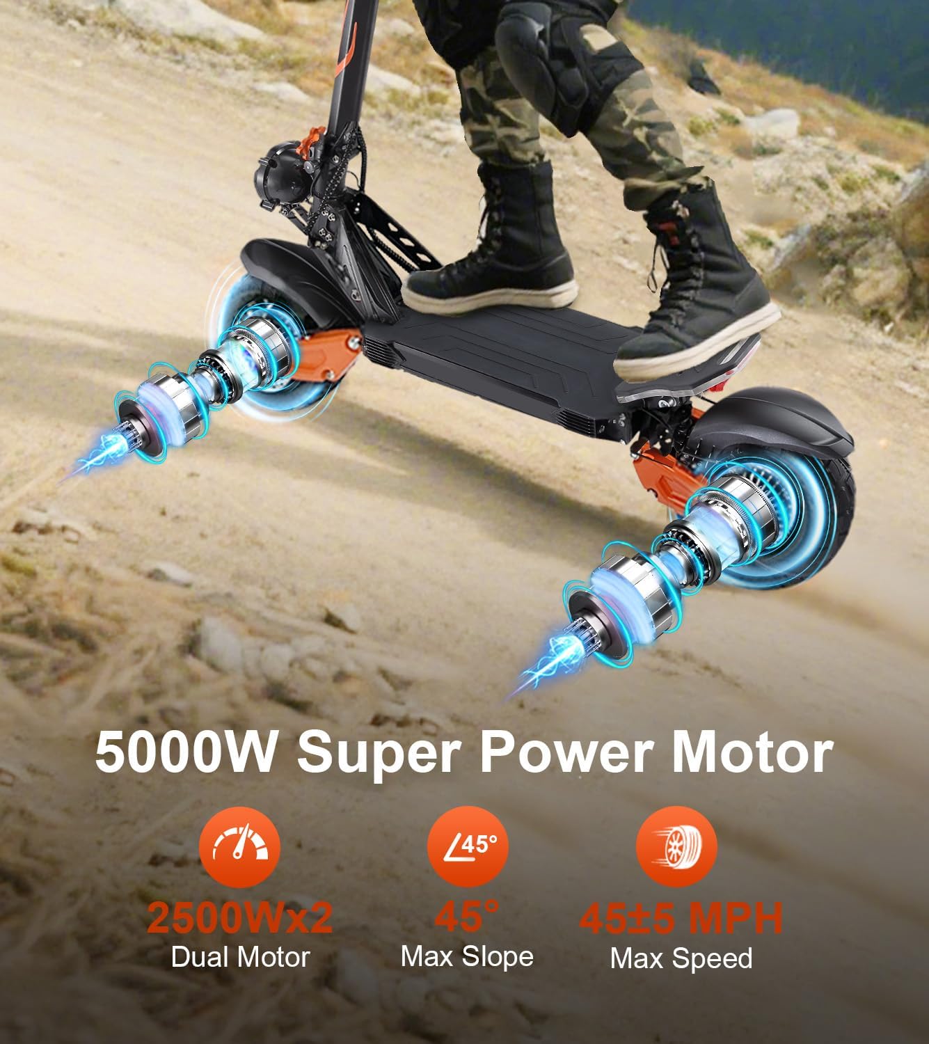 Electric Scooter for Adults, 5000W Dual Motor, 45MPH Max Speed, 50Mile Range, 60V/25.6AH Battery, 10.5