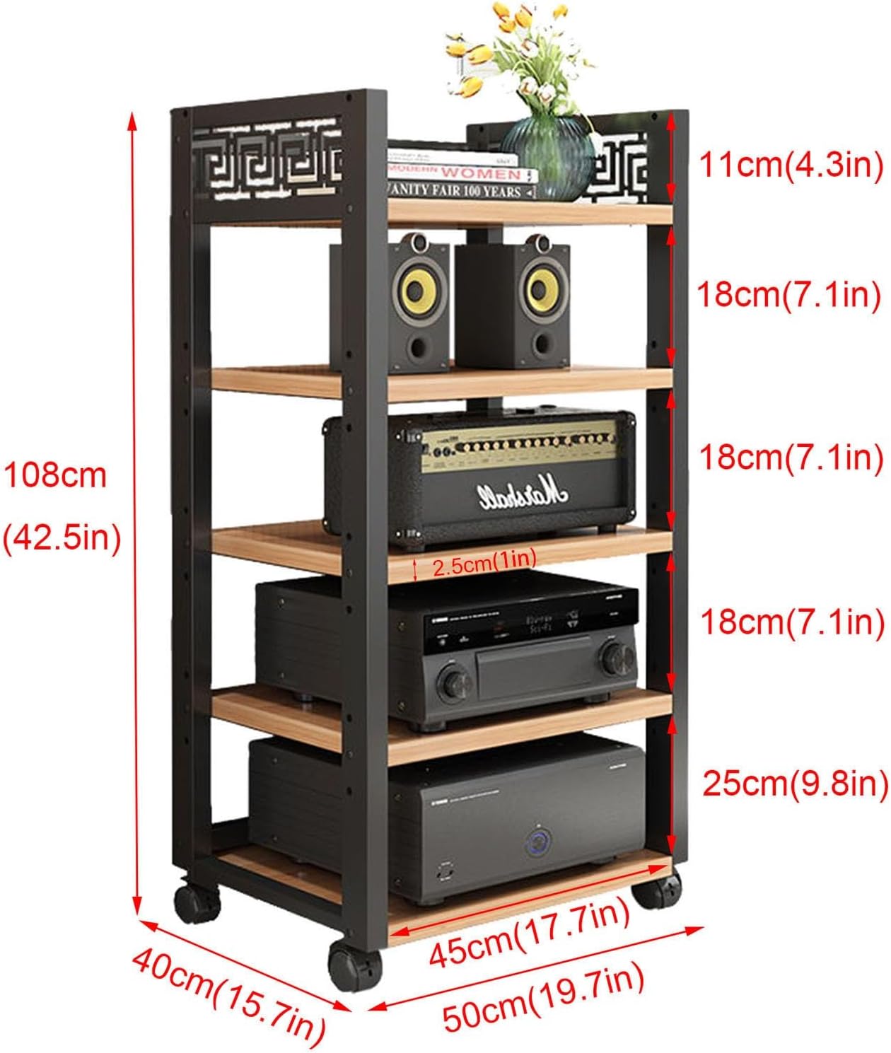 AErosx 3/4/5-Tier AV Media Stand Movable Wooden Corner Shelf Audio/Video Component Cabinet Stereo Stand Audio Tower and Media Center