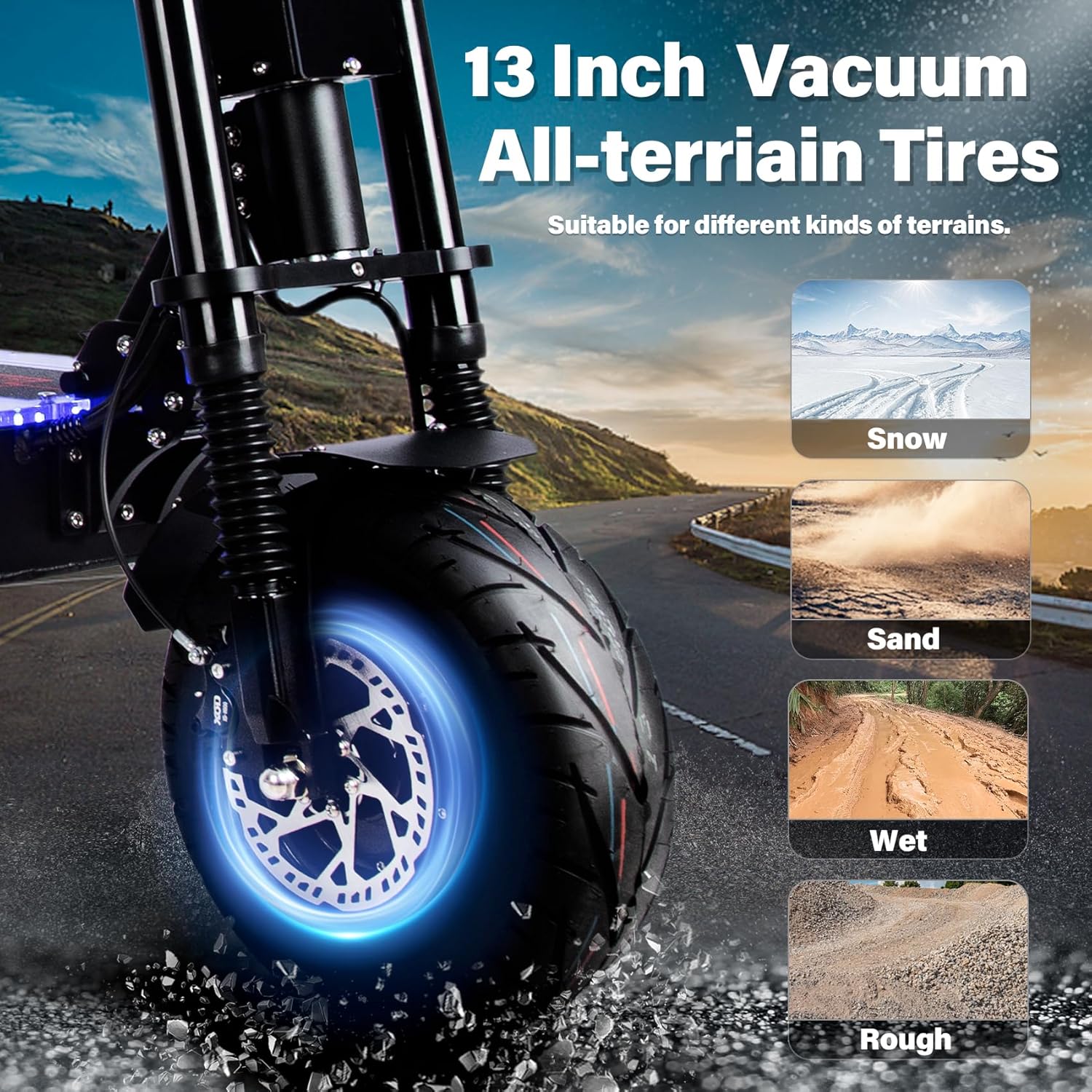 Foldable Electric Scooter with Seat, High Power 10,000W Dual Motor 60V 50A Extra Long Range, 13