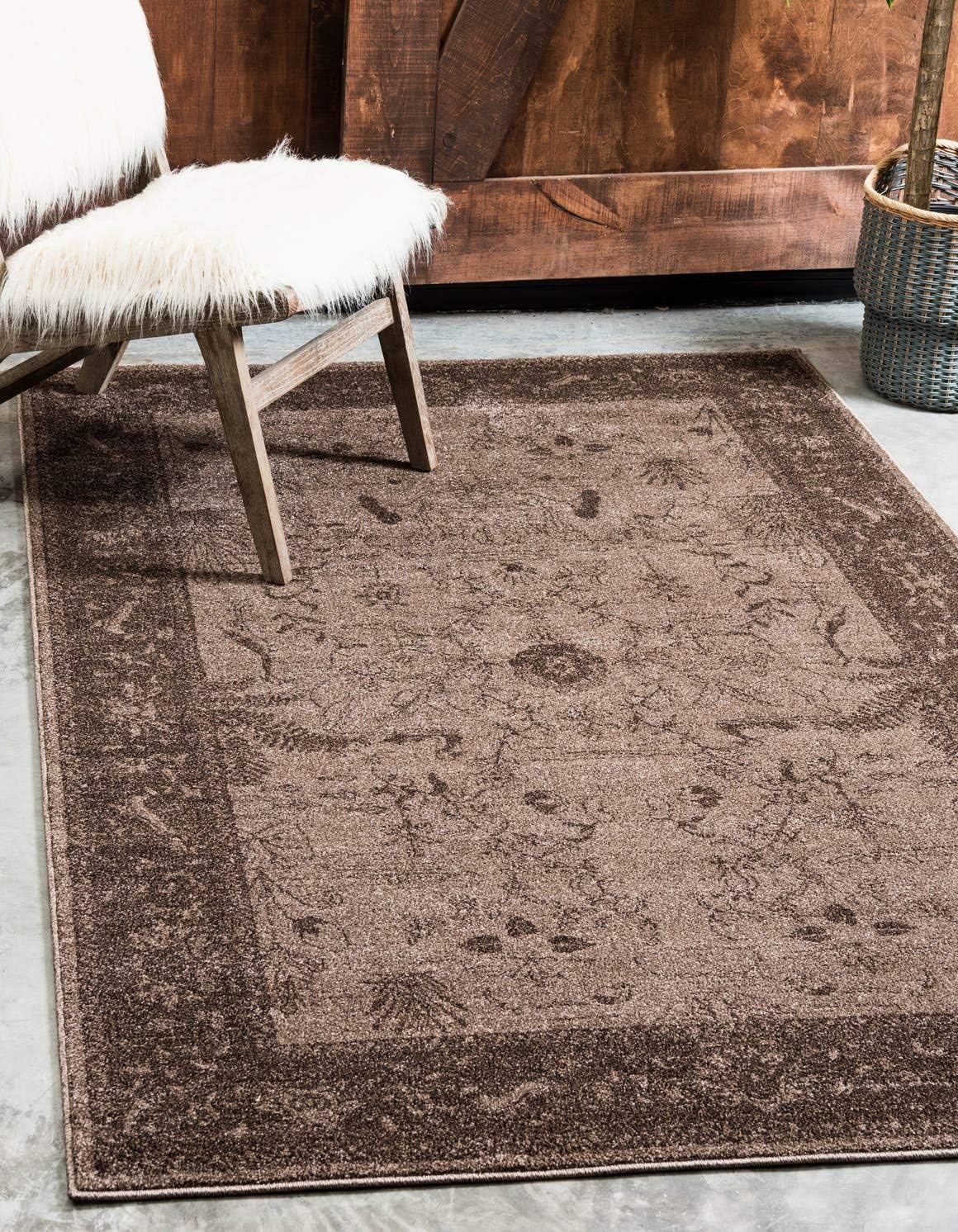 Unique Loom La Jolla Collection Farmhouse, Contemporary, Botanical, Traditional, Vintage Area Rug (10' 0 x 13' 0 Rectangular, Light Brown/Dark Brown)