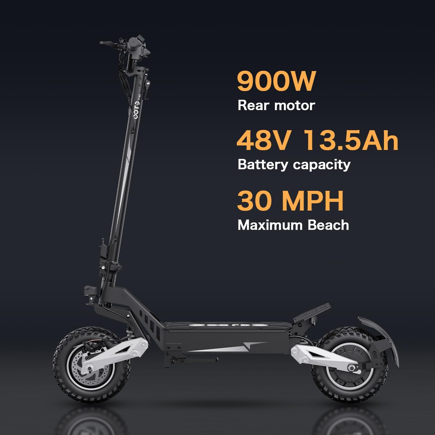 T10 Adult Electric Offroad Commuter Scooter - 30 MPH Fastest, 900W, 30-Mile Long Range, 11