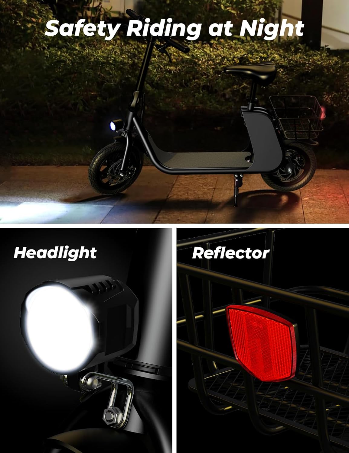 Windhorse Electric Scooter with Seat, 20 Miles Range, 15.5 MPH Speed, 650W Peak Motor Power,Dual Disc Brakes, Foldable Commuter Electric Scooter for Adults and Teens, 2 Baskets, Max Load 265 Ibs