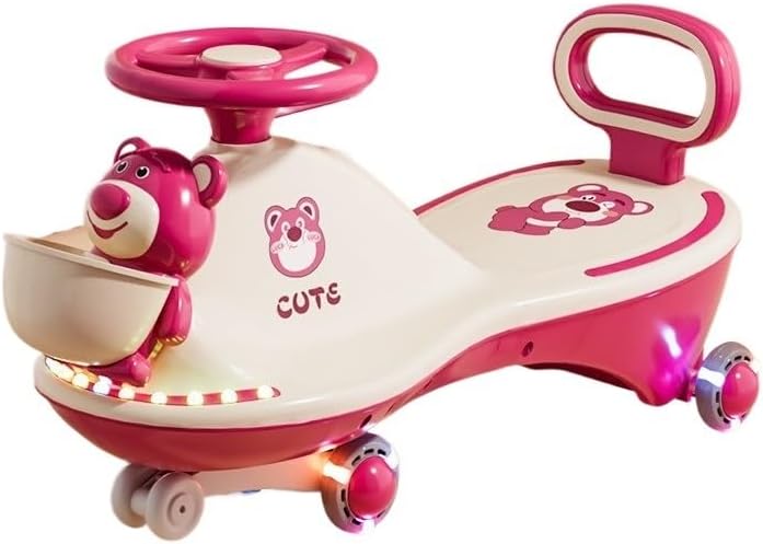 Wiggle Car Light-up Wheels Anti-Rollover just Twist Wiggle and go Best Ride-on Toy for Boys Girls(Pink,Flashing Wheel)