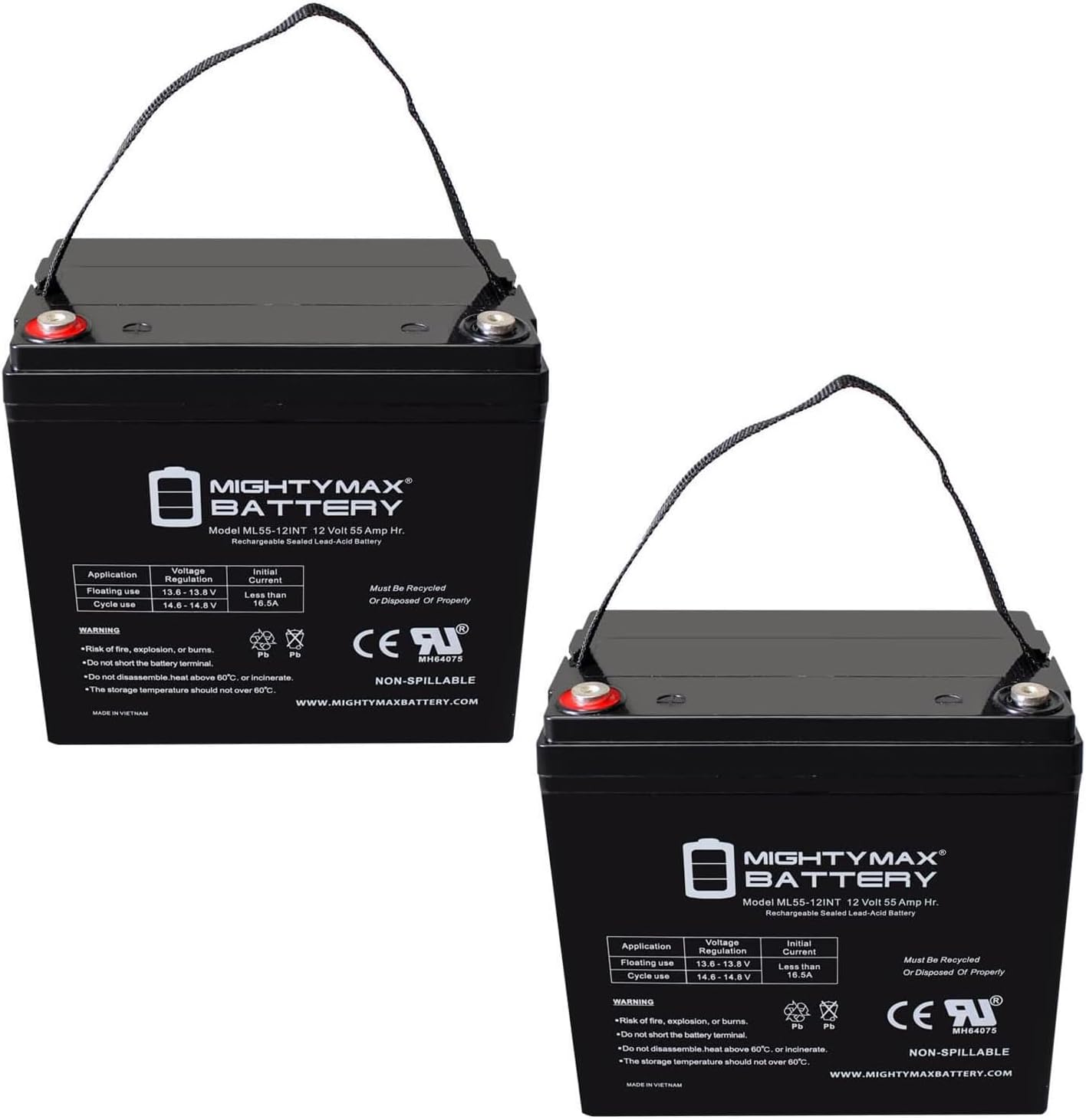Mighty Max Battery 12V 55AH INT Replacement Battery for Fortress Scooters Winner 3 Wheel - 2 Pack
