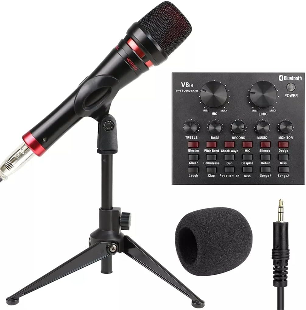 Professional Microphone Phantom Power Sound Card Kit Studio Condenser Microphone Suitable for Computer Mobile Phone Tripod