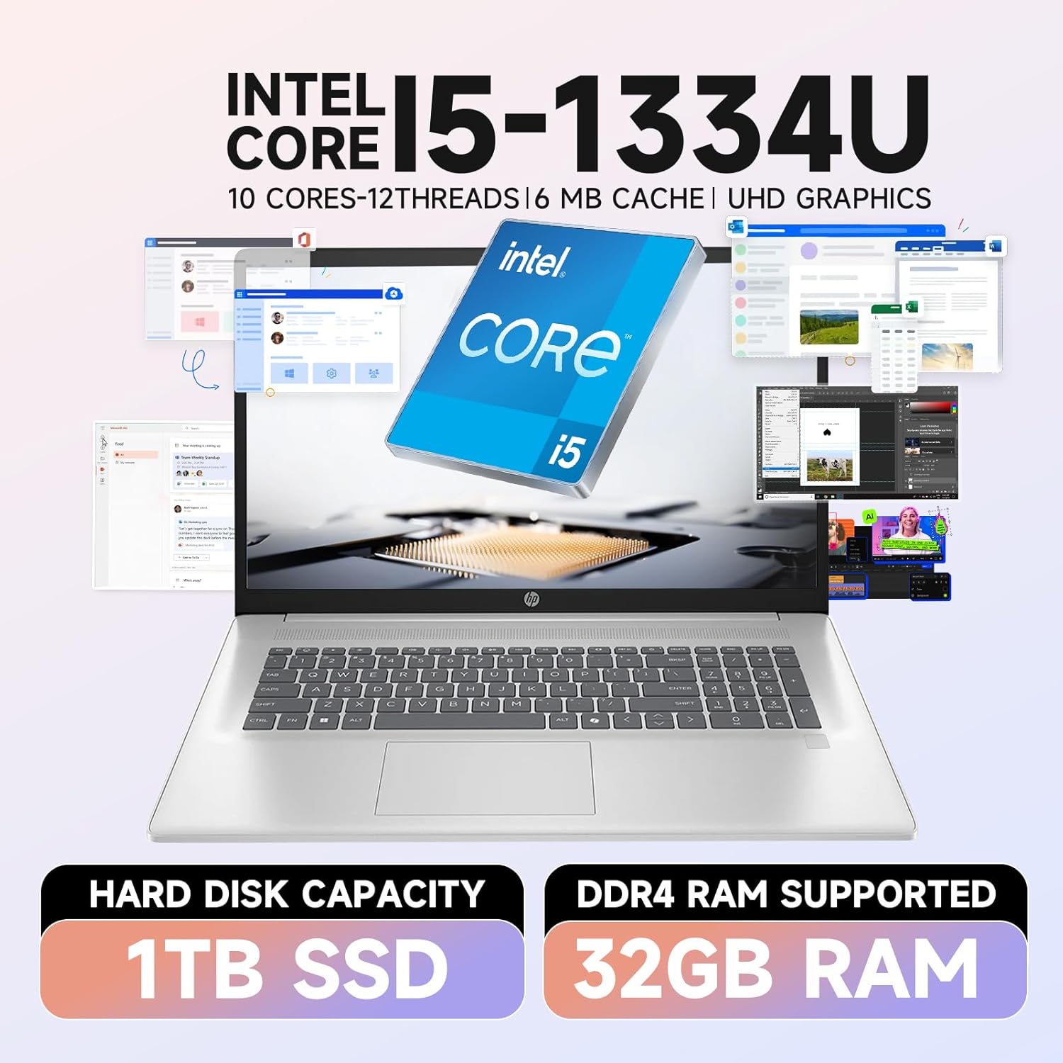 HP 17 Laptop Computer for Business, Intel i5-1334U(Up to 4.6 GHz), 17.3