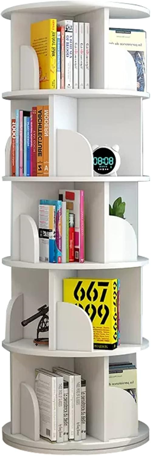 Vertical Rotating Bookshelf, 2/3/4/5 Tier Bookcase Storage Shelves, Multi-Functional Magazine Rack Brochure Stand, for Bedrooms Living Rooms Study Office (Color : 5-Tier)