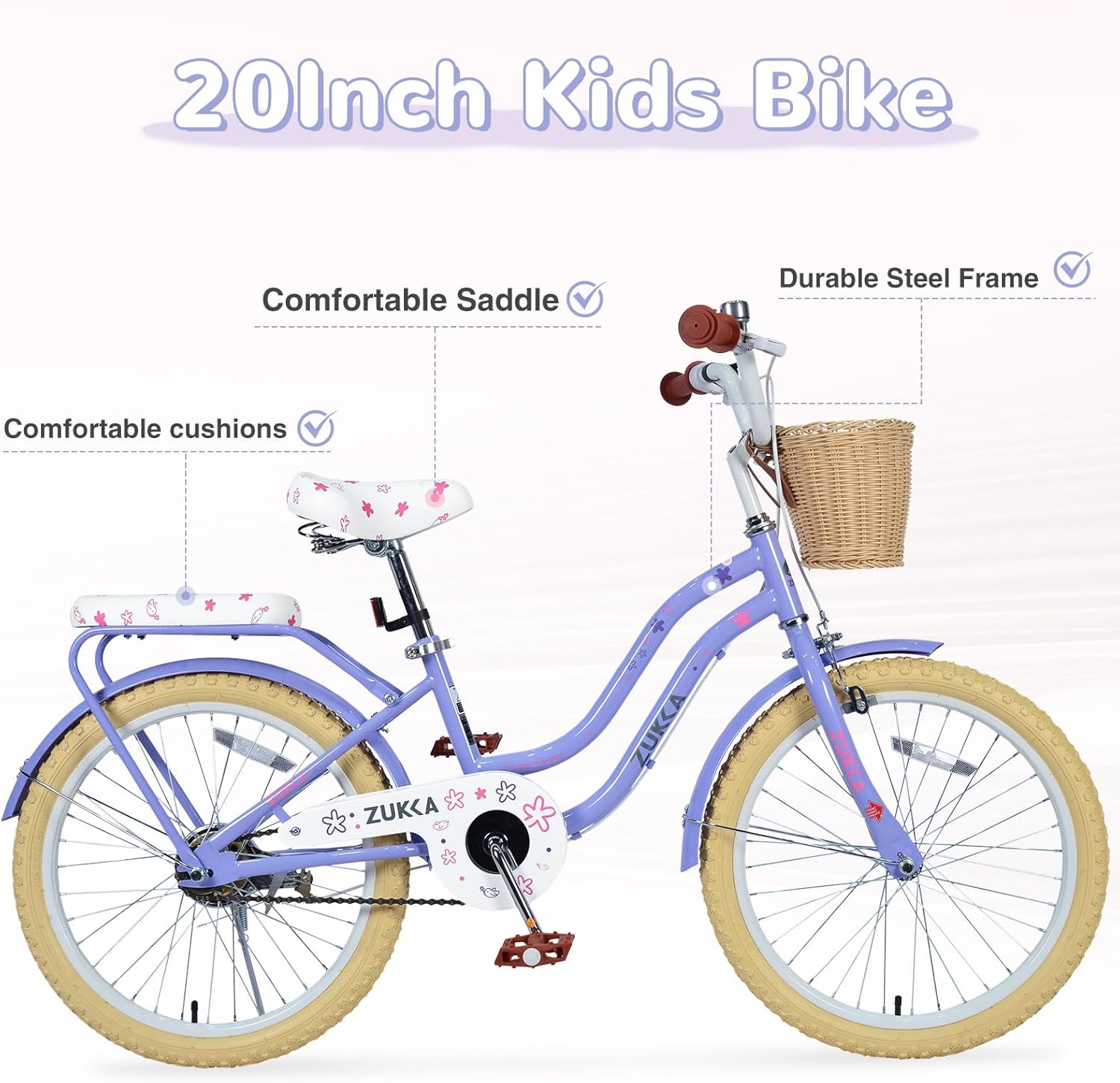 20 Inch Kids Mountain Bike for Boys, Girls 7+ Years Old, Single Speed Kids Bicycles with Dual Brakes Child Bike
