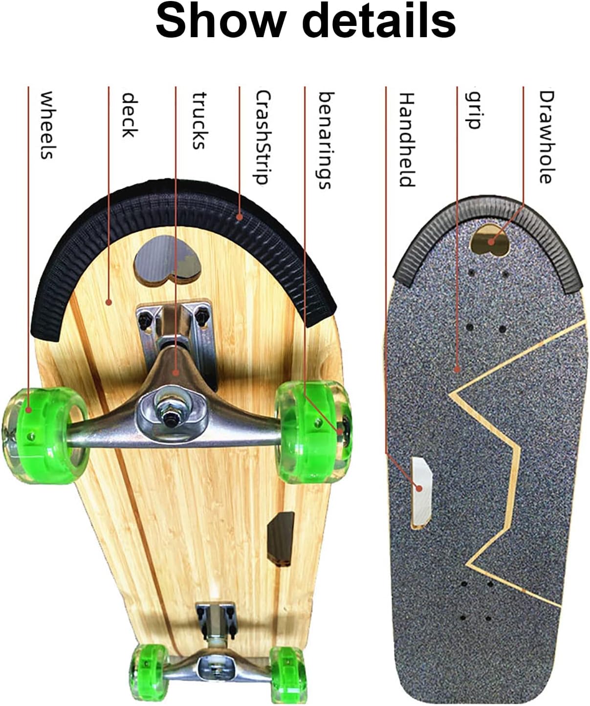 Dogs Skateboard with Surf Stand, Colorful PU Wheels, 5 Ply Bamboo Deck, ABEC-9 Bearing, U-Shaped Foot Socket, Magnetic Coil Flash Wheel, for English-French Bulldog (62X21cm)