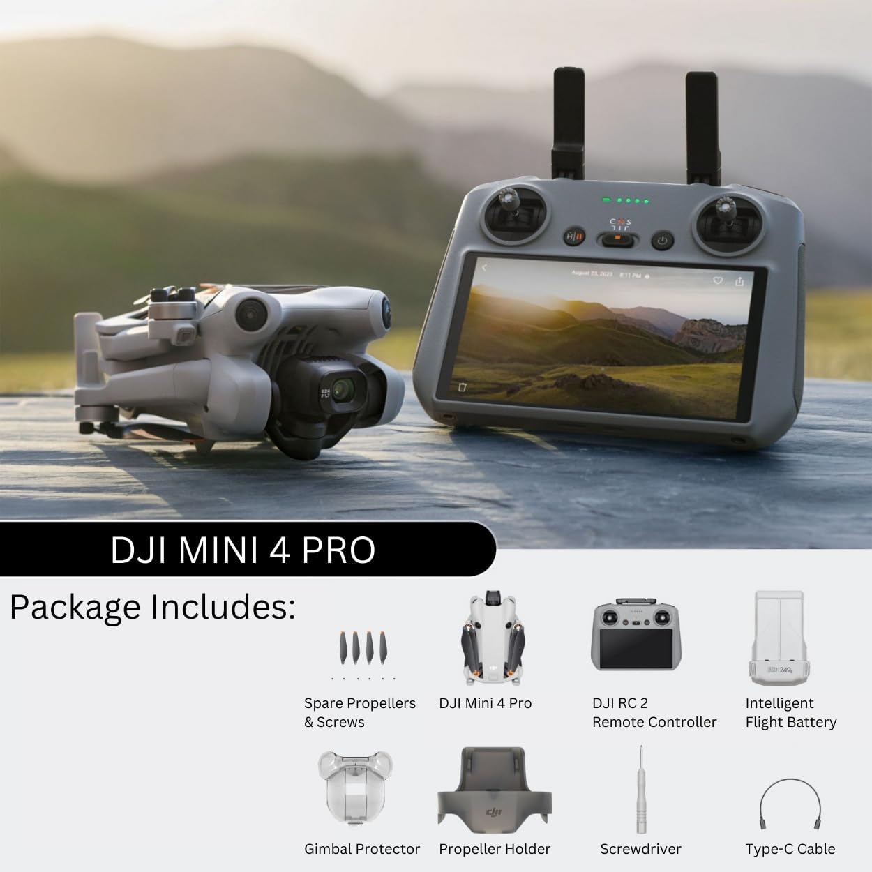 DJI Mini 4 Pro Quadcopter Drone with DJI RC 2 Controller - 4K Ultra HD Video Capture - Compact and Portable - Intelligent Flight Modes for Aerial Enthusiasts Bundle with 128GB Memory Card (2 Items)