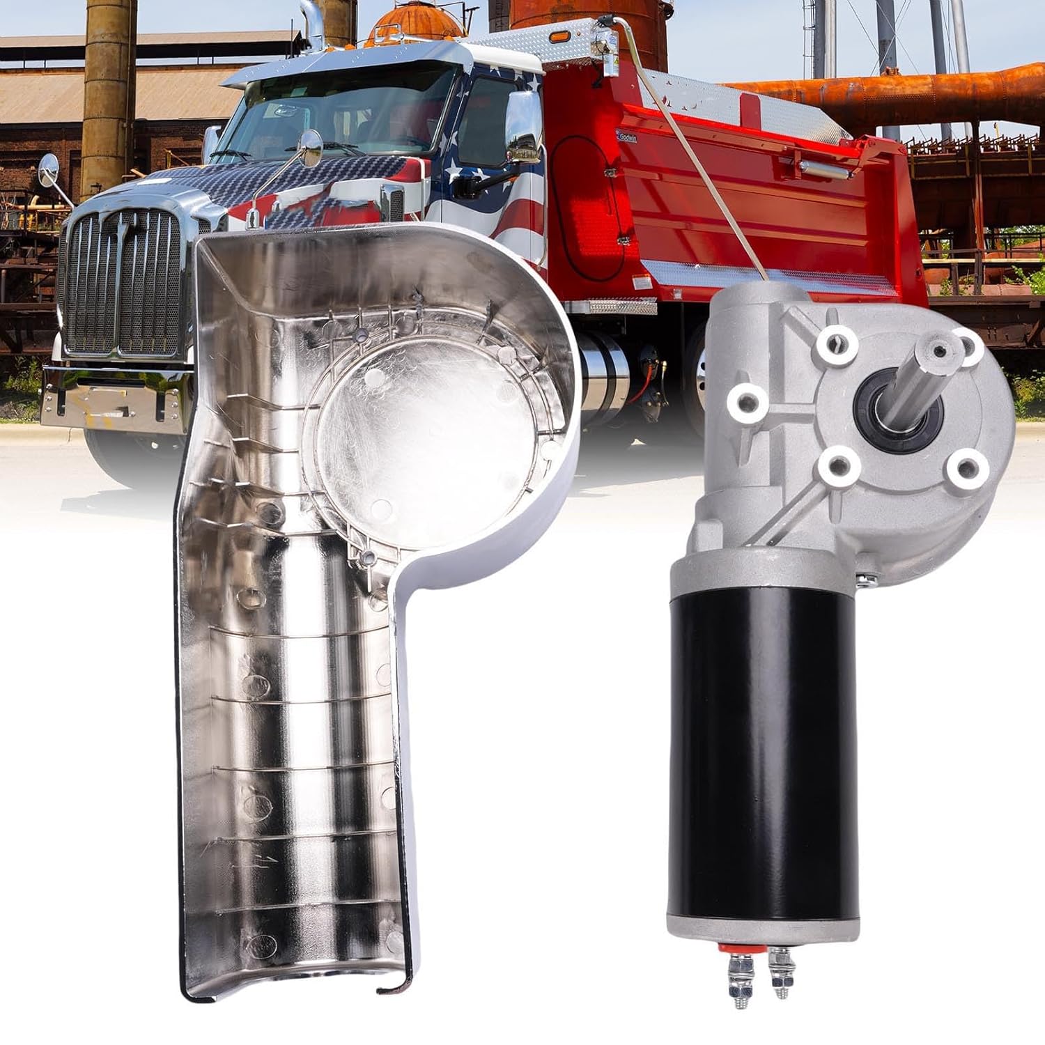 Acouto Electric Tarp Motor with Chrome Cover 90:1 12V DC 1500W 45RPM Dump Truck Electric Tarp Gear Motor Replacement for SUPERWINCH 719627