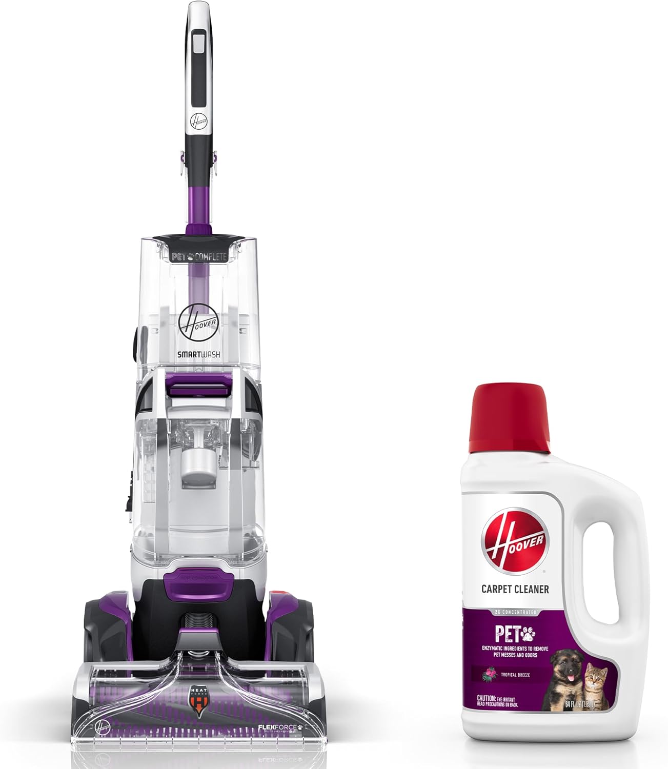 Hoover SmartWash Pet Automatic Carpet Cleaner Machine, with Spot Chaser Stain Remover Wand + 64 oz Pet Carpet Cleaner Solution, Deep Cleaning Carpet Shampoo, AH31925