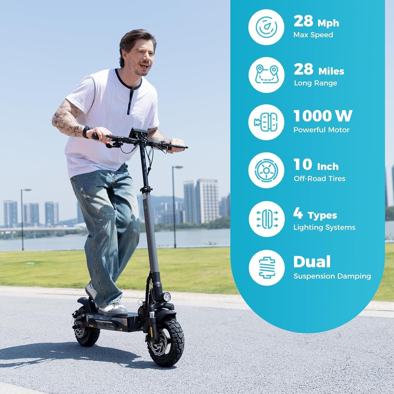 Electric Scooter for Adults, 28/25MPH Speed, 28/25Mile Range, 1000/750W Powerful Motor, 10/9.3