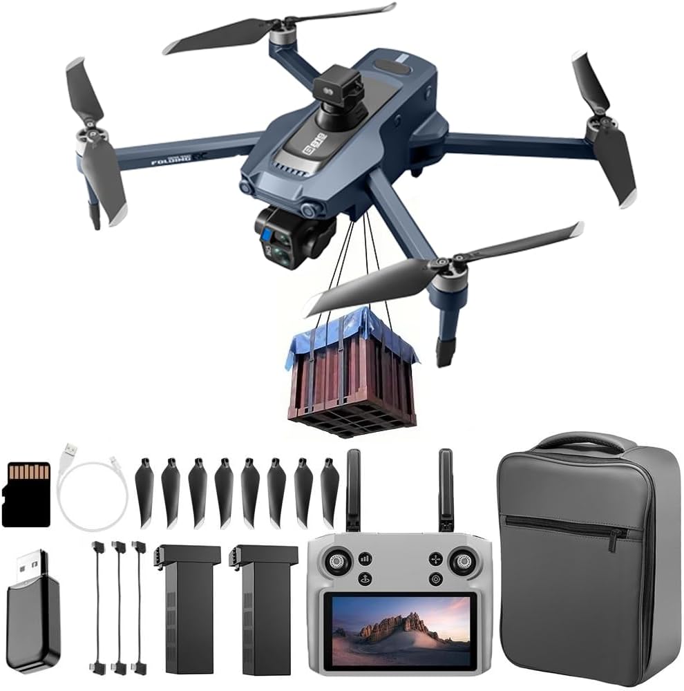 GPS Drone with One Key Airdrop (1 pound), 5G Technology, Brushless Motor, 360° Laser Obstacle Avoidance, 5 Inch Touch - Screen Display Remote Controller, 2.7K Real Pixels, 3 Axis Gimbal Camera, Auto Return (Go Home), One Key Follow (Follow me), Speed