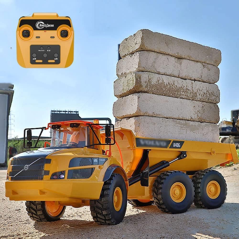 1/20 Large 23IN Electric Remote Control Dump Truck A40G, 2.4G Simulated Acoustic-Optical RC Engineering Vehicle Model Transport Vehicle, 6-Wheel Lifting Bucket Construction Truck