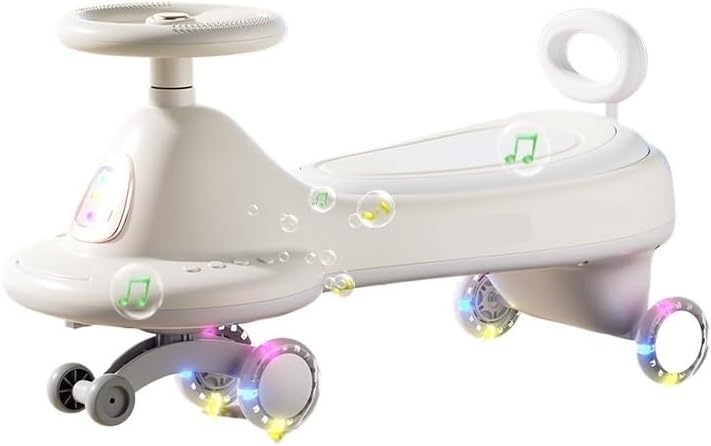 Wiggle Car for Kids Swing Car WithColorful Light-Emitting Wheels for Boys Girls 2 Years Old and Up(White)