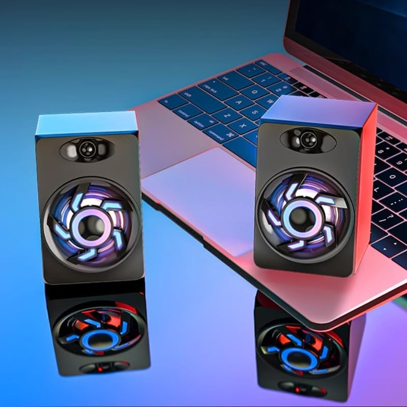 Computer Audio Desktop Home Mini Small Speaker Laptop Mobile Phone Colorful Light Subwoofer(D)