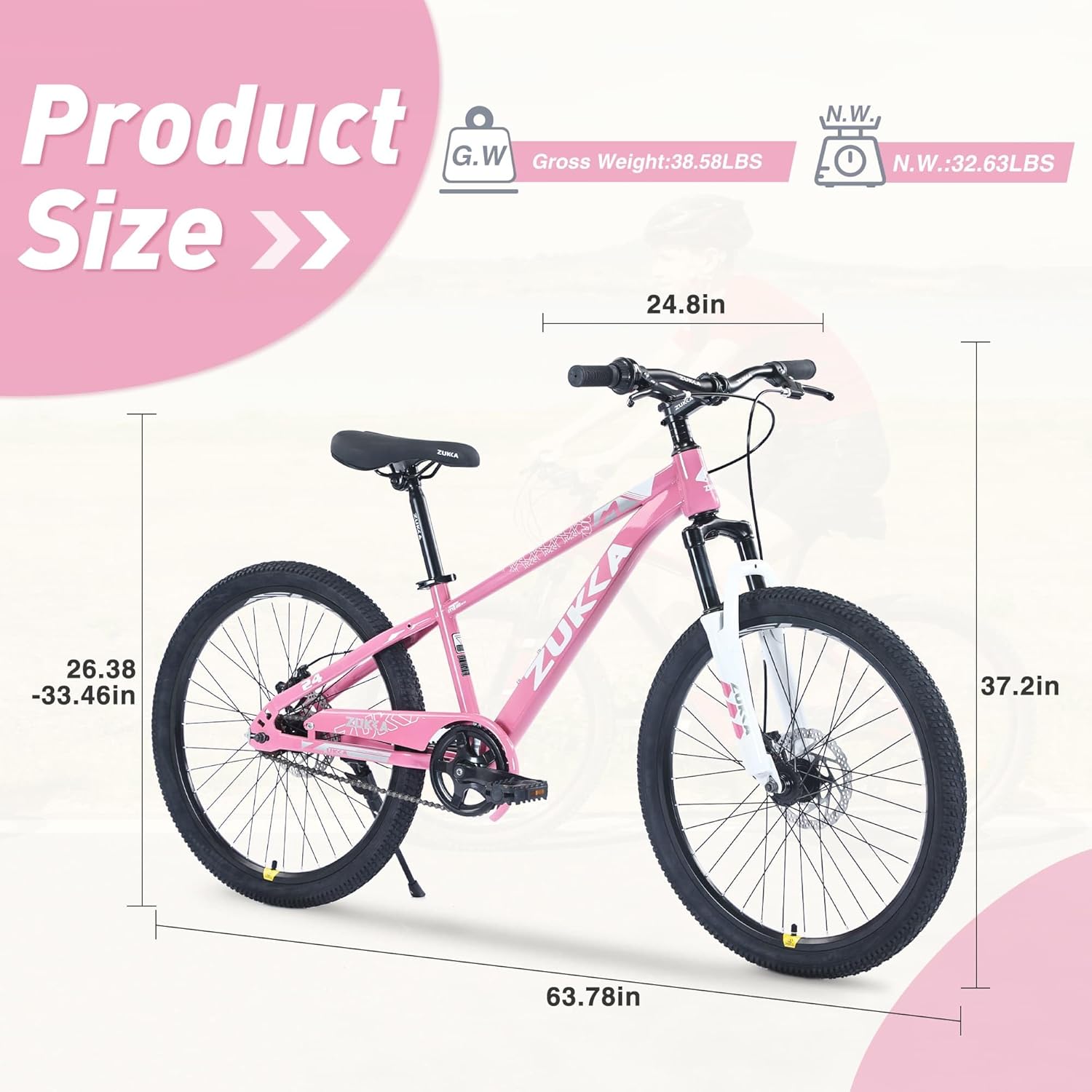 ZeHuoGe Mountain Bike,24 Inch MTB for Boys and Girls Age 9-12 Years, Suspension Fork Mountain Bicycle