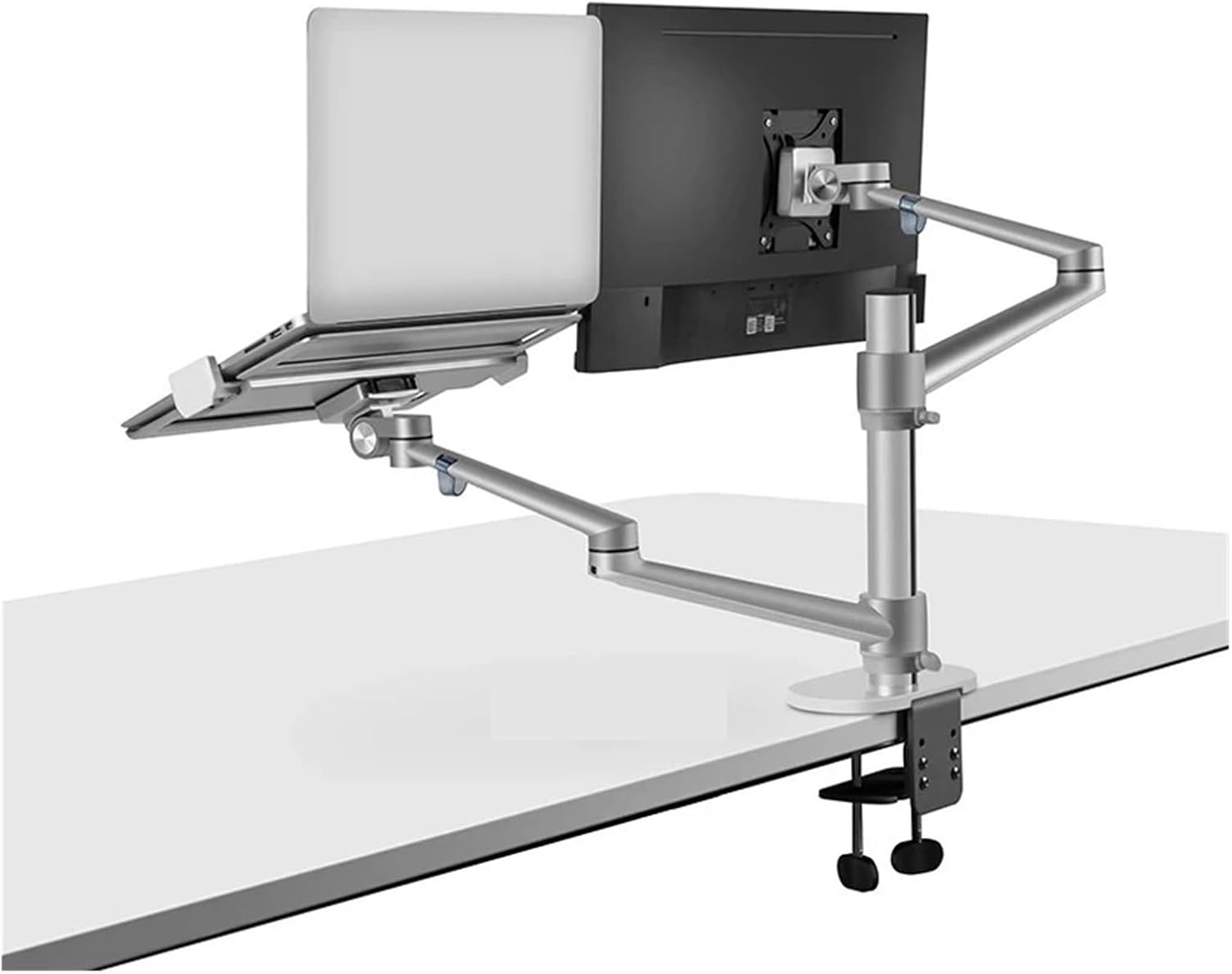 Aluminum Alloy Silver Ergonomic 10-17 Inch Desktop Laptop Stand 32 Inch Monitor Desk Stand Computer Stand Full Motion Column