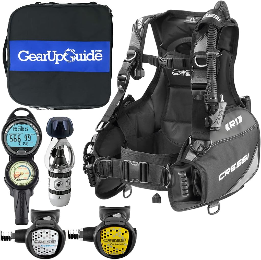 Cressi Essential Scuba Diving Gear Package Complete with R1 BCD - Donatello C2 Dive Computer - AC2 Compact Regulator Set Fully Assembled