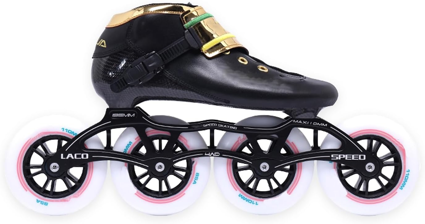 Inline Speed Skate for Men Women, Adult Fitness Racing Inline Skates 4 X 90-110mm Wheels Professional Carbon Fibre Speed Roller Skates, Unisex