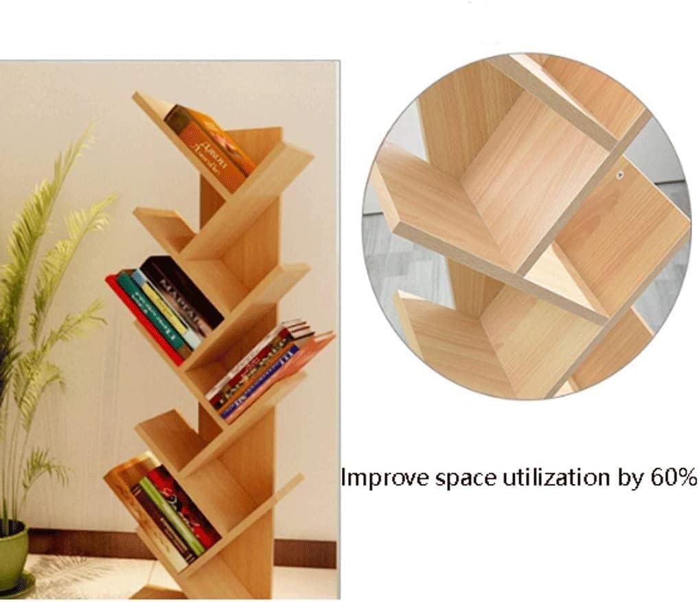 PAASHE Vertical Bookshelf 7 Tiers Large Capacity Bookcase Creative Tree Bookshelves Wooden Rack Bookcase Can Place Cd/Movie/Book